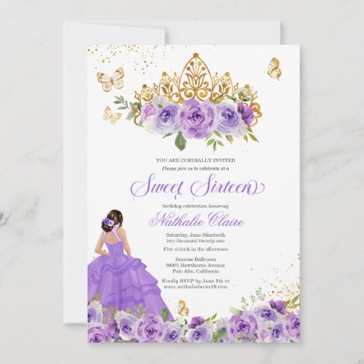 Invitation Papillon doux 16 + Fleurs d'aquarelle violette (Devant)