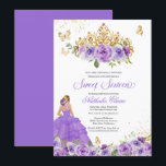 Invitation Papillon doux 16   Fleurs d'aquarelle violette<br><div class="desc">Sweet 16 invitation d'anniversaire dans les tons violets lilas et lavande avec des papillons en or et une belle tiara et une fille dans une robe boule coulante. Visitez le magasin pour plus de variations de teintes et de combinaisons de couleurs</div>