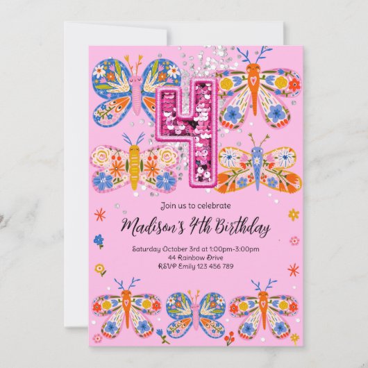 Invitation Papillon du 4e anniversaire (Devant)
