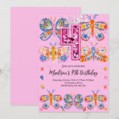 Invitation Papillon du 4e anniversaire (Devant / Derrière)