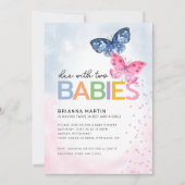 Invitation Papillon dû avec deux garçon fille jumeaux Baby sh (Devant)