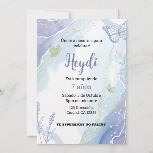 Invitation Papillon Dusty Bleu Anniversaire (Devant)