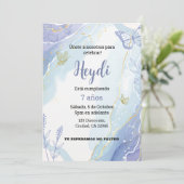 Invitation Papillon Dusty Bleu Anniversaire (Debout devant)