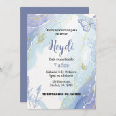 Invitation Papillon Dusty Bleu Anniversaire (Devant / Derrière)