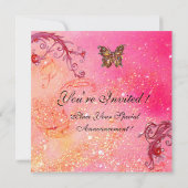 Invitation PAPILLON, ÉCLAIRS ROSES Élégant Mariage Partie (Dos)