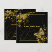 Invitation Papillon élégant à fleurs or noir (Devant / Derrière)