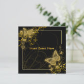Invitation Papillon élégant à fleurs or noir (Debout devant)