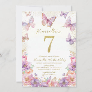 Invitation Papillon élégant aquarelle pour un 7e anniversaire