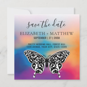 Invitation Papillon Élégant et Dessin de Coucher de Soleil Co