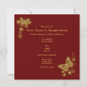 Invitation Papillon élégant rouge or vin (Dos)