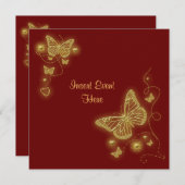 Invitation Papillon élégant rouge vin doré (Devant / Derrière)