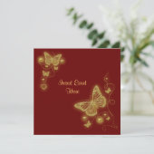 Invitation Papillon élégant rouge vin doré (Debout devant)