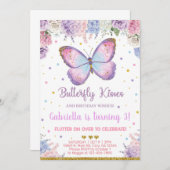 Invitation Papillon embrasse anniversaire voeux fille invitat (Devant / Derrière)