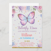 Invitation Papillon embrasse anniversaire voeux fille invitat (Devant / Derrière)