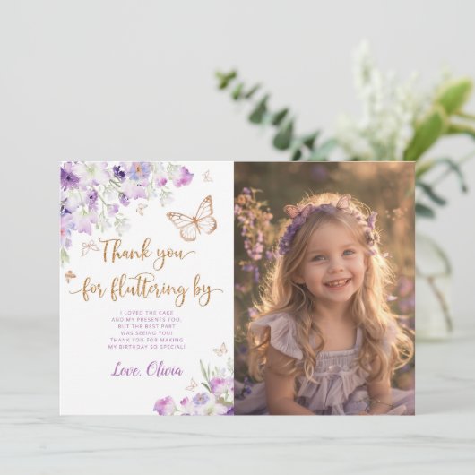 Invitation Papillon embrasse violet photo d'anniversaire merc (Debout devant)