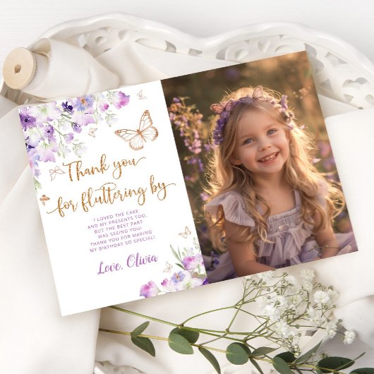 Invitation Papillon embrasse violet photo d'anniversaire merc