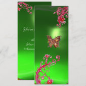 Invitation PAPILLON ÉMERALD , vert brillant rouge rose violet (Devant / Derrière)