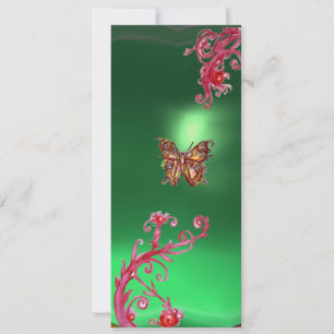 Invitation PAPILLON ÉMERAUDE, vert brillant rouge rose violet