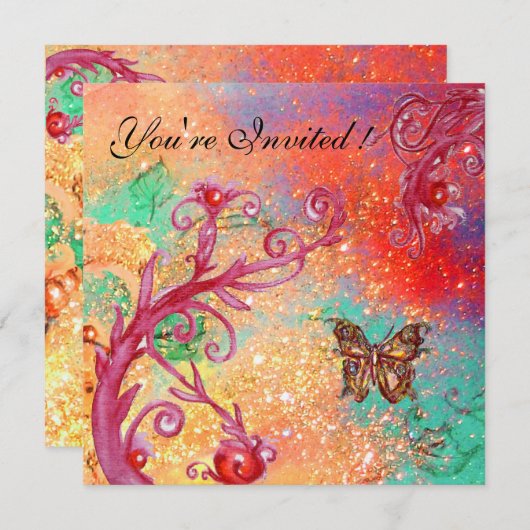 Invitation PAPILLON EN ÉCLATS Élégant Mariage Fête Or (Devant / Derrière)