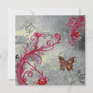 Invitation PAPILLON EN ÉCLATS Mariage Floral Argent