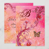 Invitation PAPILLON EN ÉCLATS Monogramme Élégant de Mariage (Devant / Derrière)