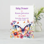 Invitation Papillon en fleurs Baby shower de fille (Debout devant)