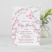 Invitation Papillon en marbre rose gris | Baby shower fille (Debout devant)