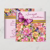 Invitation Papillon en or rose Fête d'anniversaire Sweet 16 (Devant / Derrière)