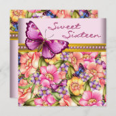Invitation Papillon en or rose Joyanniversaire 16 ans (Devant / Derrière)