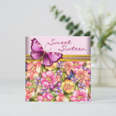 Invitation Papillon en or rose Joyeux 16e anniversaire (Debout devant)