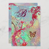 Invitation PAPILLON EN PAILLETTE 2 Monogramme de mariage bleu (Devant / Derrière)