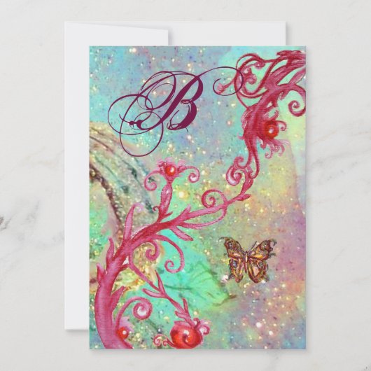 Invitation PAPILLON EN PAILLETTES 2 Monogramme de mariage ble (Devant)