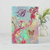 Invitation PAPILLON EN PAILLETTES 2 Monogramme de mariage ble (Debout devant)