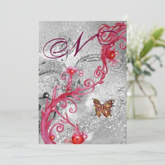 Invitation PAPILLON EN PAILLETTES 2 Monogramme élégant de mar (Debout devant)