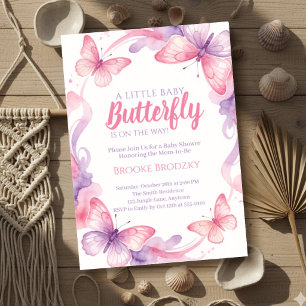 Invitation Papillon En Route Rose Violet Aquarelle Bébé