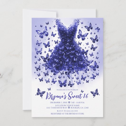 Invitation Papillon en Tanzanite Robe Pierre de Naissance Déc (Devant)