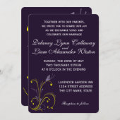 Invitation Papillon et Mariage floral pourpre et jaune (Devant / Derrière)