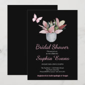 Invitation Papillon et Plante pointillé Fête des mariées noir (Devant / Derrière)