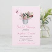 Invitation Papillon et Plante pointillé Fête des mariées rose (Debout devant)