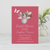 Invitation Papillon et Plante pointillé Fête des mariées roug (Debout devant)