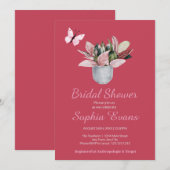 Invitation Papillon et Plante pointillé Fête des mariées roug (Devant / Derrière)