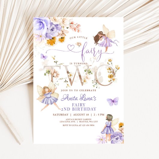 Invitation Papillon Fée Violet Magique Floral 2e anniversaire
