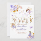 Invitation Papillon Fée Violet Magique Floral 2e anniversaire (Devant)