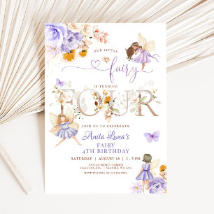 Invitation Papillon Fée Violet Magique Floral 4e anniversaire