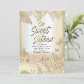 Invitation Papillon feuille parties scintillant tropicale or (Debout devant)