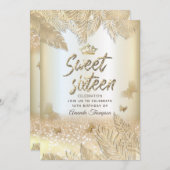 Invitation Papillon feuille parties scintillant tropicale or (Devant / Derrière)