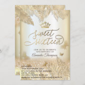 Invitation Papillon feuille parties scintillant tropicale or  (Devant / Derrière)