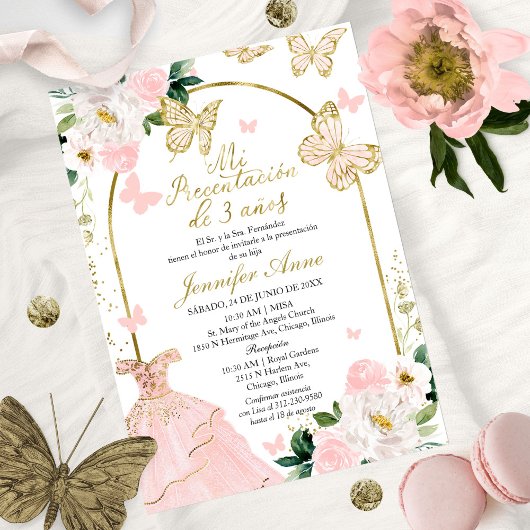 Invitation Papillon Fille Espagnole Ma Présentation de 3 Ans
