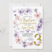 Invitation Papillon Fleur de Cerisier Rose Baptême 3ème Anniv (Devant)