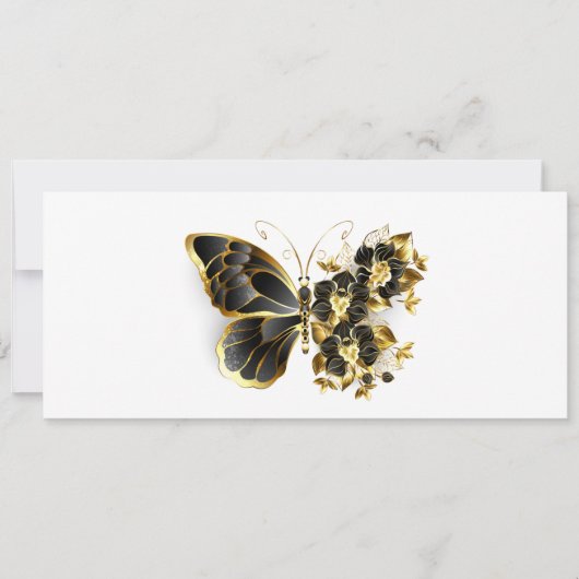 Invitation Papillon Fleur d'Or avec Orchidée Noire (Devant)